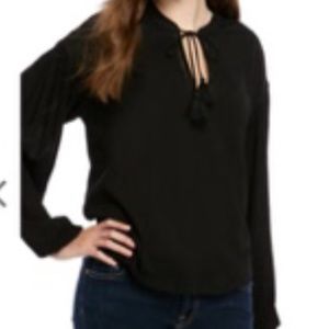 Wonderly Woven Sleeve Tie Front Top